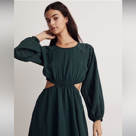 NWT Madewell Long-Sleeve Cutout Midi Dress - Medium Emerald Green - Picture 4 of 15